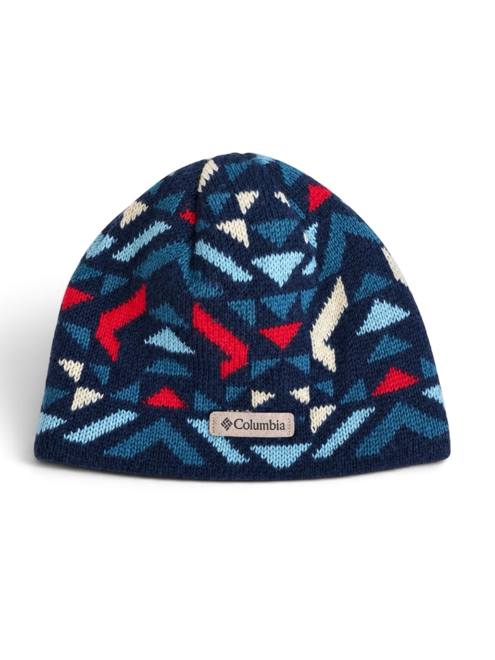 Columbia Fleece Lined Beanie Hat Blue Red Geometric One Size
